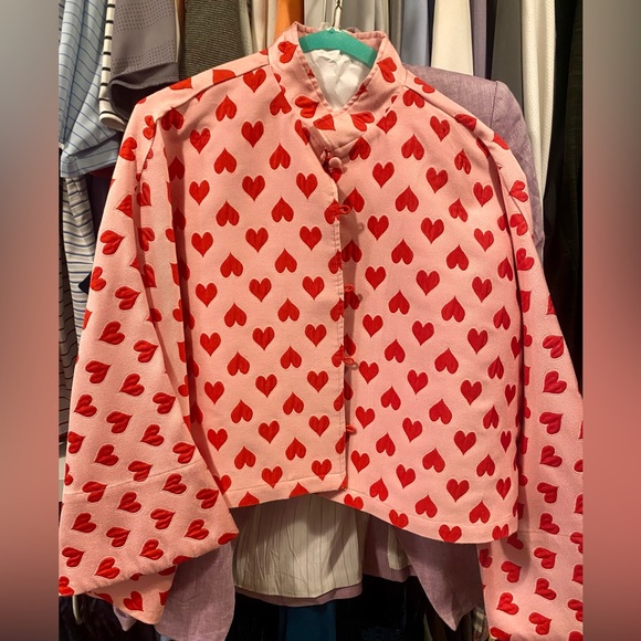 La Vie Style House pink and red heart cropped jacket - Picture 2 of 3